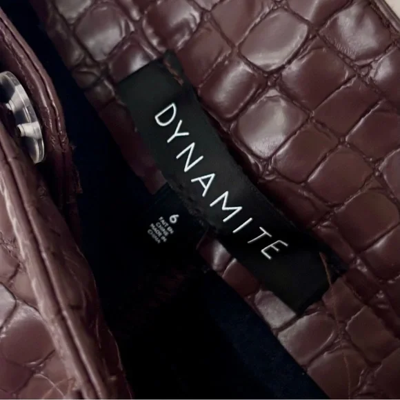 Dynamite| Dark Chocolate Brown Faux Leather Croc Print Straight Leg Pants Sz 6 - Picture 4 of 5